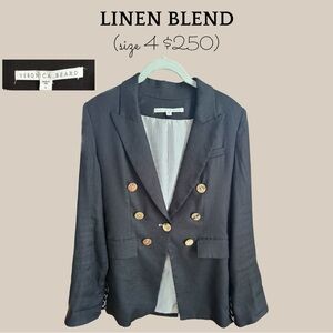 Veronica Beard Black Double-Breasted Linen-Blend Blazer